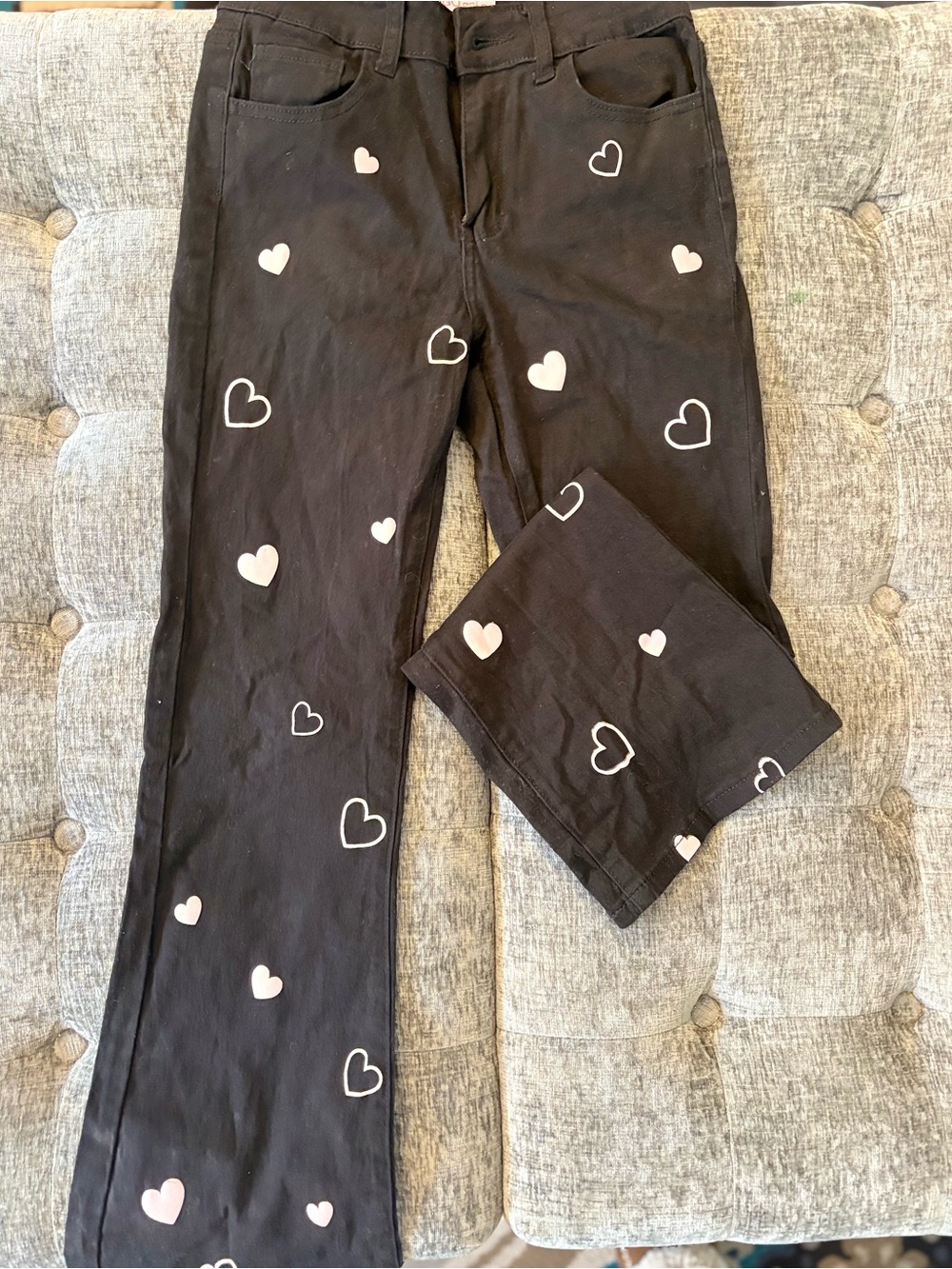 Kids Black Heart Print Jeans